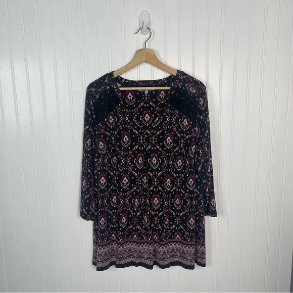 Daniel Rainn Tops - Daniel Rainn Top 1X Plus Fall Paisley Crochet Women Boho 3/4 Sleeve Stretch